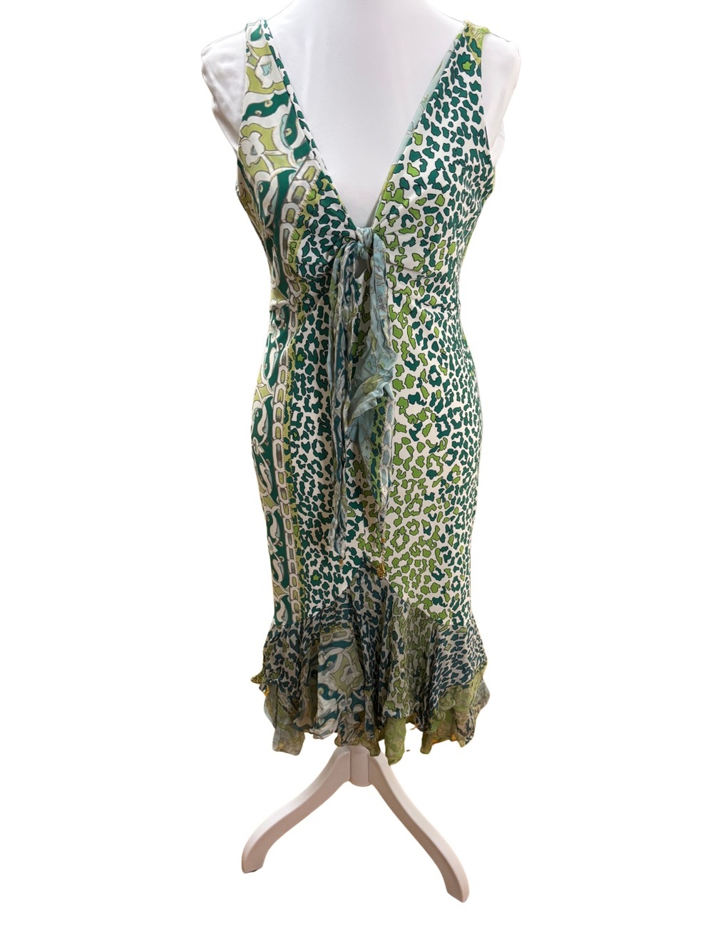 Roberto Cavalli SS2006 Mixed Print Silk Trim Scarf Tie Dress M/L